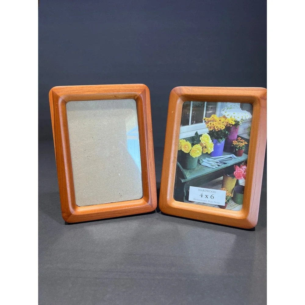 Set of 2 Handfinished Teak Hardwood 4x6 Photo Frames Natural Wood Grain